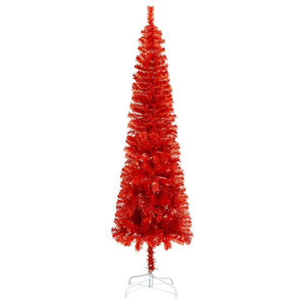 Usko božićno drvce s LED svjetlima i kuglicama 150 cm crveno - Slika 3