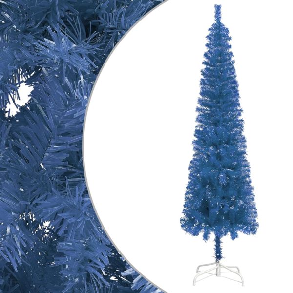 Usko božićno drvce s LED svjetlima i kuglicama 240 cm plavo
