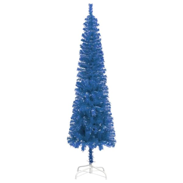 Usko božićno drvce s LED svjetlima i kuglicama 240 cm plavo - Slika 3