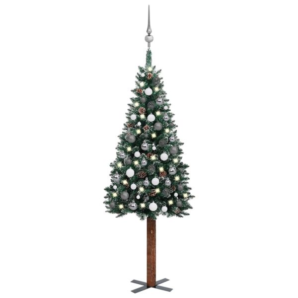 Usko božićno drvce s LED svjetlima i kuglicama zeleno 150 cm