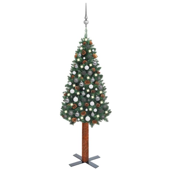 Usko božićno drvce s LED svjetlima i kuglicama zeleno 150cm PVC