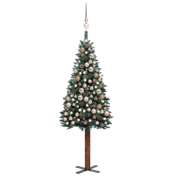 Usko božićno drvce s LED svjetlima i kuglicama zeleno 180 cm