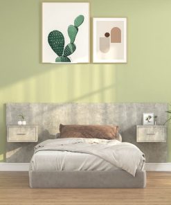 Uzglavlje za krevet s ormarićima boja betona konstruirano drvo