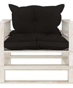 Vrtna sofa od paleta s crnim jastucima drvena