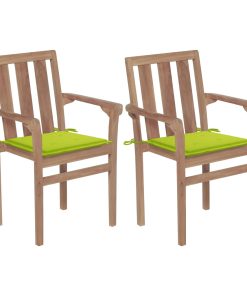 Vrtne stolice s jarko zelenim jastucima 2 kom masivna tikovina