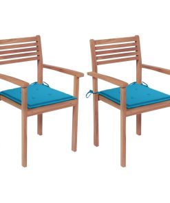 Vrtne stolice s plavim jastucima 2 kom od masivne tikovine
