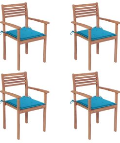 Vrtne stolice s plavim jastucima 4 kom od masivne tikovine