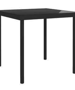 Vrtni blagovaonski stol crni 80 x 80 x 72 cm staklo i čelik