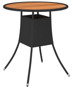 Vrtni blagovaonski stol crni Ø 70 cm poliratan i bagremovo drvo