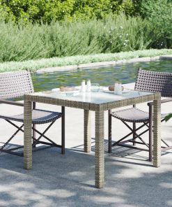 Vrtni stol 90 x 90 x 75 cm od kaljenog stakla i poliratana sivi
