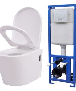 Zidna toaletna školjka s ugradbenim vodokotlićem keramička bijela