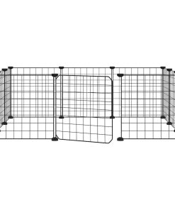 Kavez za ljubimce s 12 panela i vratima crni 35 x 35 cm čelični