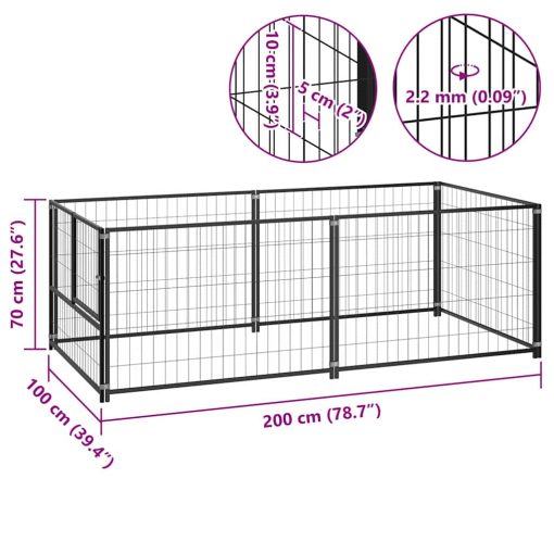 Kavez za pse crni 200 x 100 x 70 cm čelični