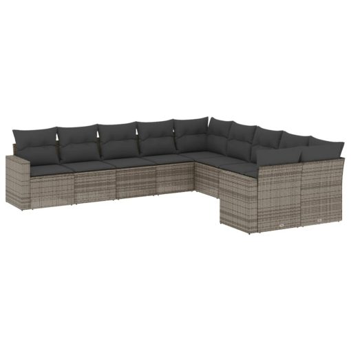 10-dijelni set vrtnih sofa od poliratana s jastucima sivi