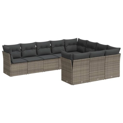10-dijelni set vrtnih sofa od poliratana s jastucima sivi