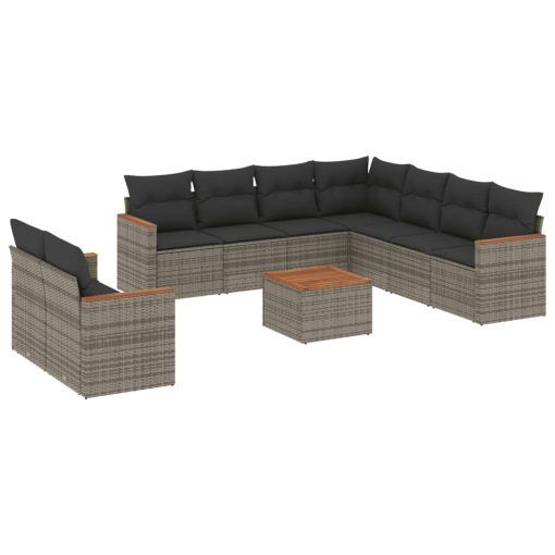10-dijelni set vrtnih sofa od poliratana s jastucima sivi