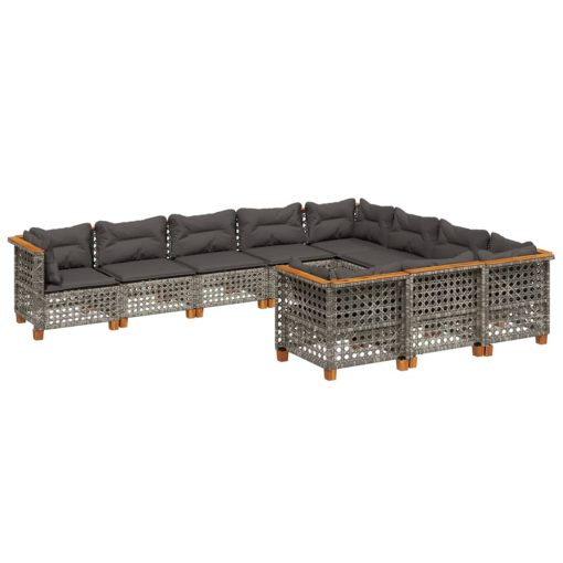 10-dijelni set vrtnih sofa od poliratana s jastucima sivi