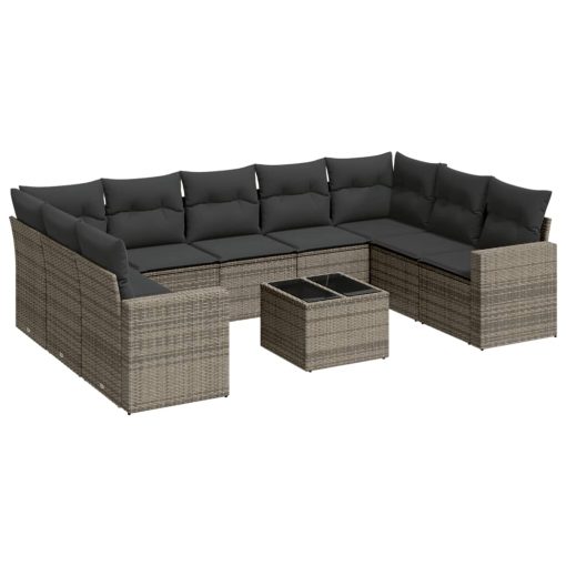 10-dijelni set vrtnih sofa od poliratana s jastucima sivi