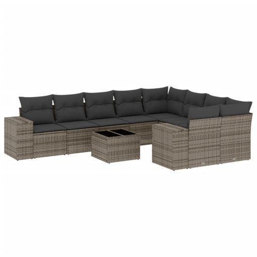 10-dijelni set vrtnih sofa od poliratana s jastucima sivi