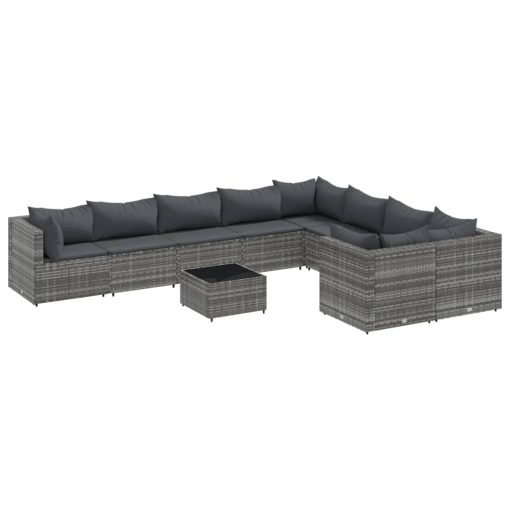 10-dijelni set vrtnih sofa od poliratana s jastucima sivi