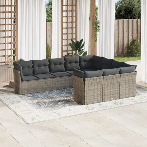 10-dijelni set vrtnih sofa od poliratana s jastucima sivi