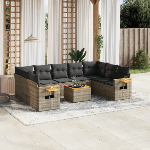 10-dijelni set vrtnih sofa od poliratana s jastucima sivi