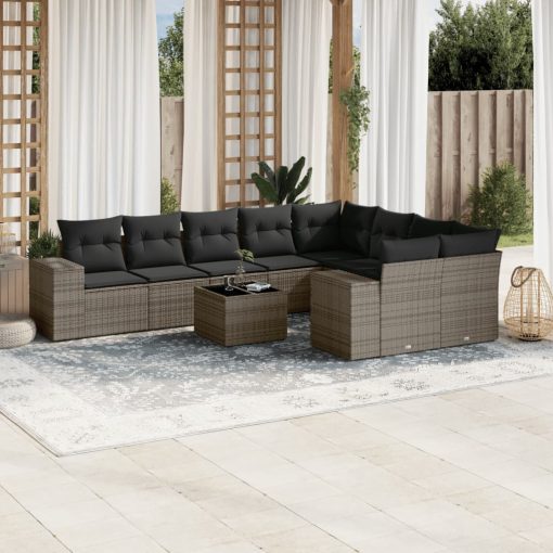 10-dijelni set vrtnih sofa od poliratana s jastucima sivi