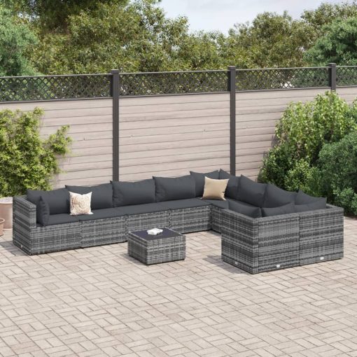 10-dijelni set vrtnih sofa od poliratana s jastucima sivi