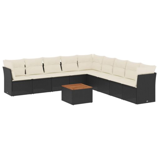 10-dijelni set vrtnih sofa s jastucima crni od poliratana