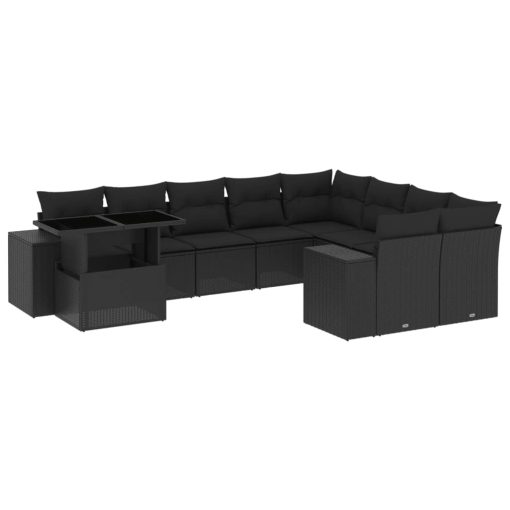 10-dijelni set vrtnih sofa s jastucima crni od poliratana
