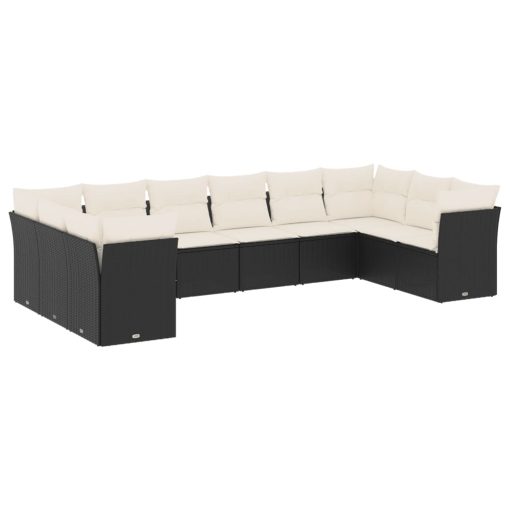 10-dijelni set vrtnih sofa s jastucima crni od poliratana