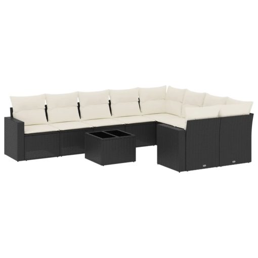 10-dijelni set vrtnih sofa s jastucima crni od poliratana