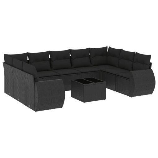 10-dijelni set vrtnih sofa s jastucima crni od poliratana