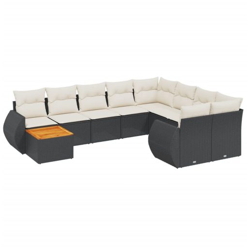 10-dijelni set vrtnih sofa s jastucima crni od poliratana