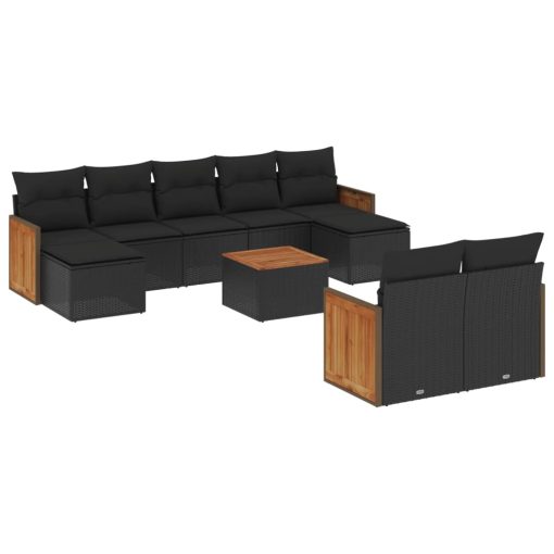 10-dijelni set vrtnih sofa s jastucima crni od poliratana