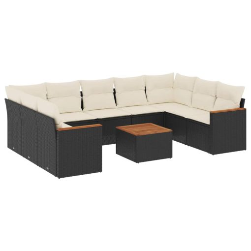 10-dijelni set vrtnih sofa s jastucima crni od poliratana