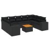 10-dijelni set vrtnih sofa s jastucima crni od poliratana