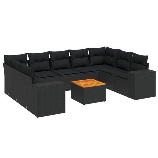 10-dijelni set vrtnih sofa s jastucima crni od poliratana