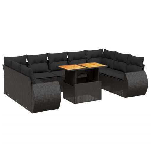 10-dijelni set vrtnih sofa s jastucima crni od poliratana
