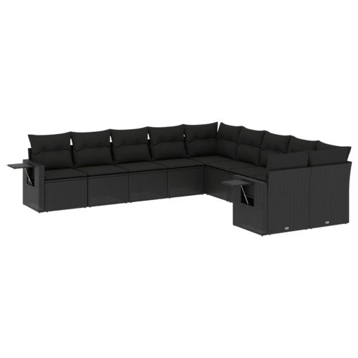 10-dijelni set vrtnih sofa s jastucima crni od poliratana