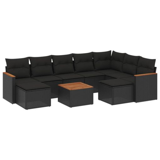 10-dijelni set vrtnih sofa s jastucima crni od poliratana