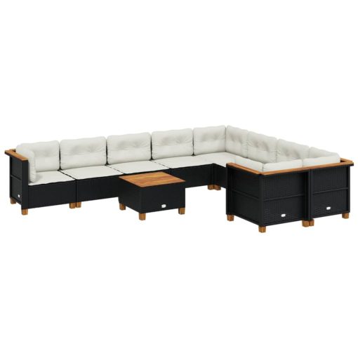 10-dijelni set vrtnih sofa s jastucima crni od poliratana
