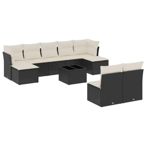 10-dijelni set vrtnih sofa s jastucima crni od poliratana