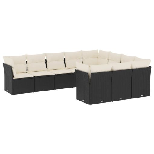 10-dijelni set vrtnih sofa s jastucima crni od poliratana