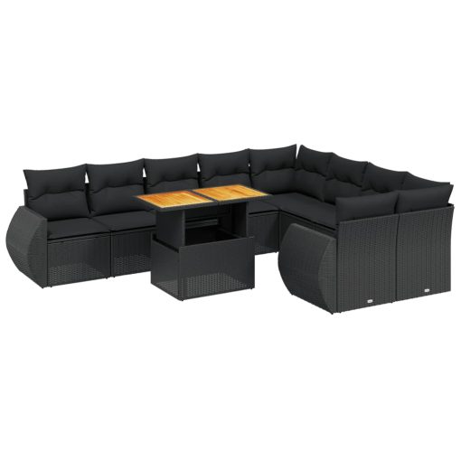 10-dijelni set vrtnih sofa s jastucima crni od poliratana
