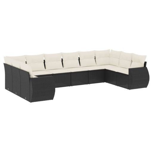 10-dijelni set vrtnih sofa s jastucima crni od poliratana
