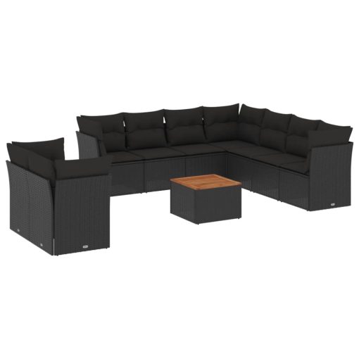 10-dijelni set vrtnih sofa s jastucima crni od poliratana