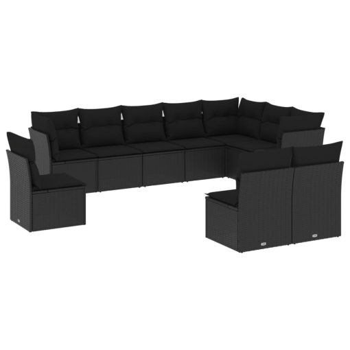 10-dijelni set vrtnih sofa s jastucima crni od poliratana