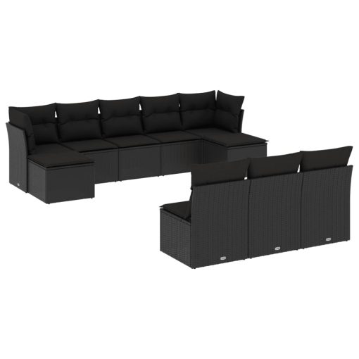 10-dijelni set vrtnih sofa s jastucima crni od poliratana