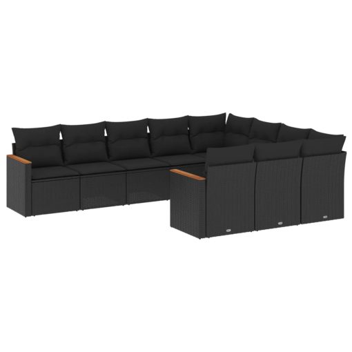 10-dijelni set vrtnih sofa s jastucima crni od poliratana
